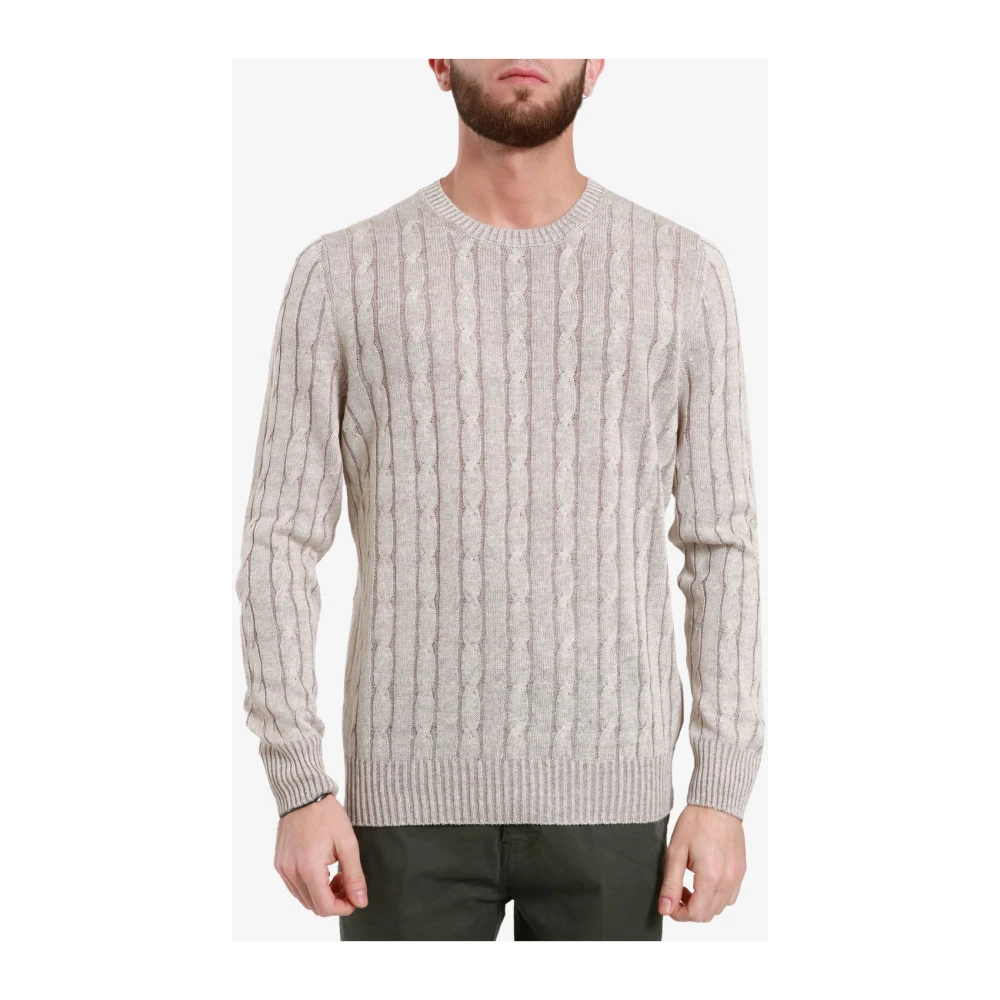 Gran Sasso Beige Linnen en Katoenen Trui met Vlechten Beige Heren