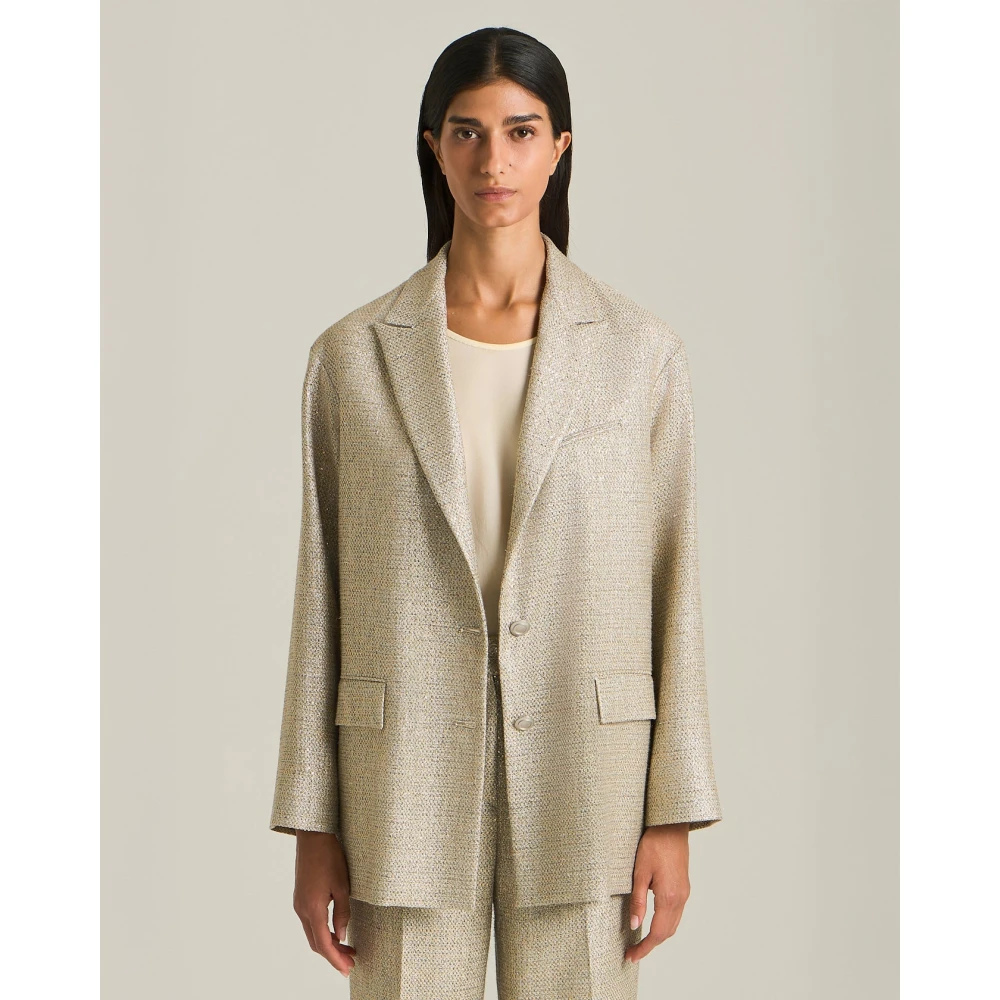 Kiton Lamé Effect Viscose Jas Beige Dames