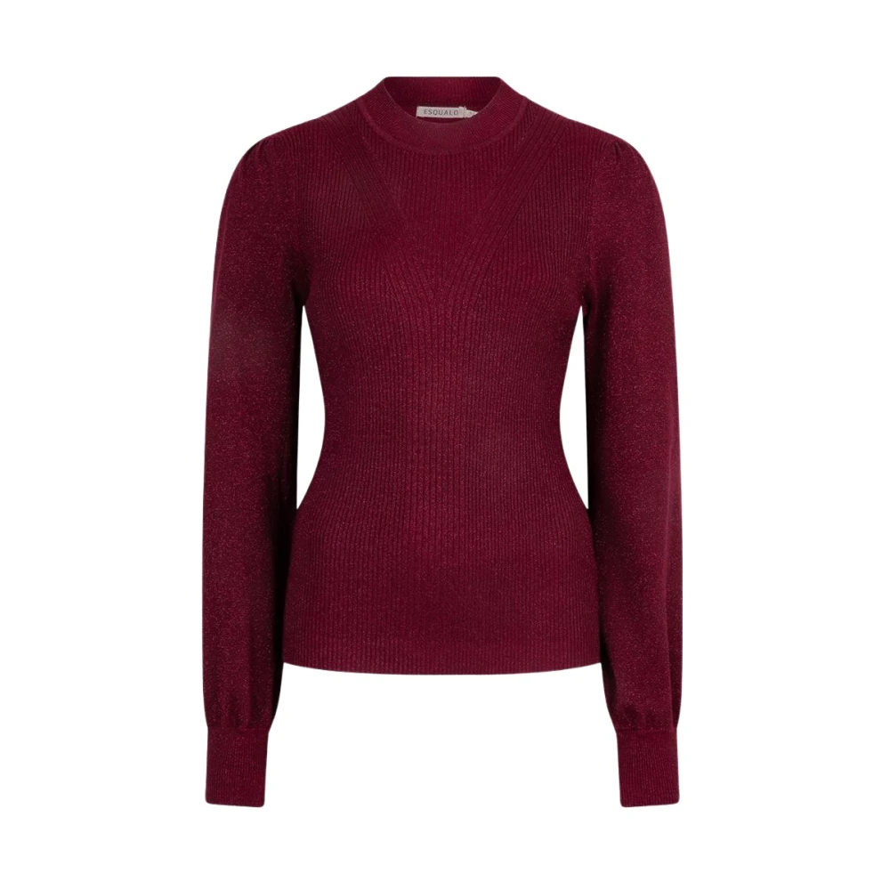 Esqualo Geribbelde V-hals trui met Lurex-detail Red Dames