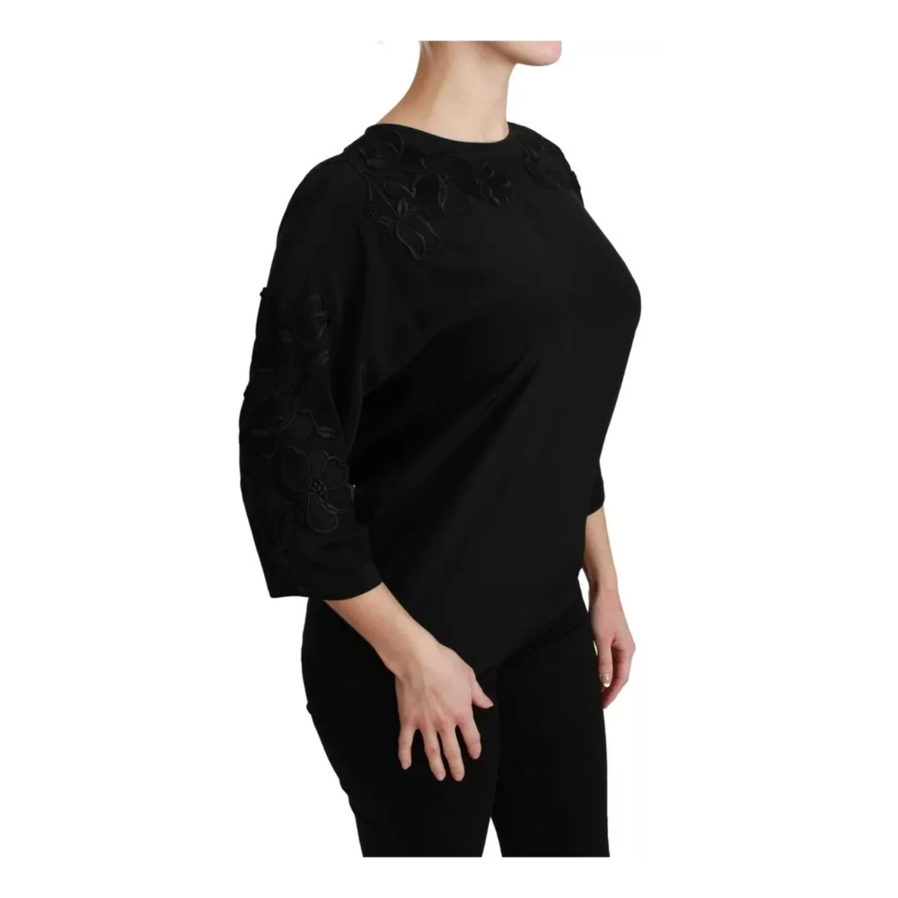 Dolce & Gabbana Zwarte Bloemen Zijden Geborduurde Blouse Black Dames