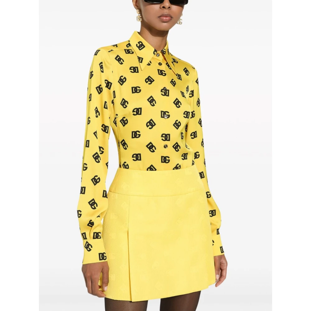 Dolce & Gabbana Gele Zijden Logoprint Overhemd Yellow Dames