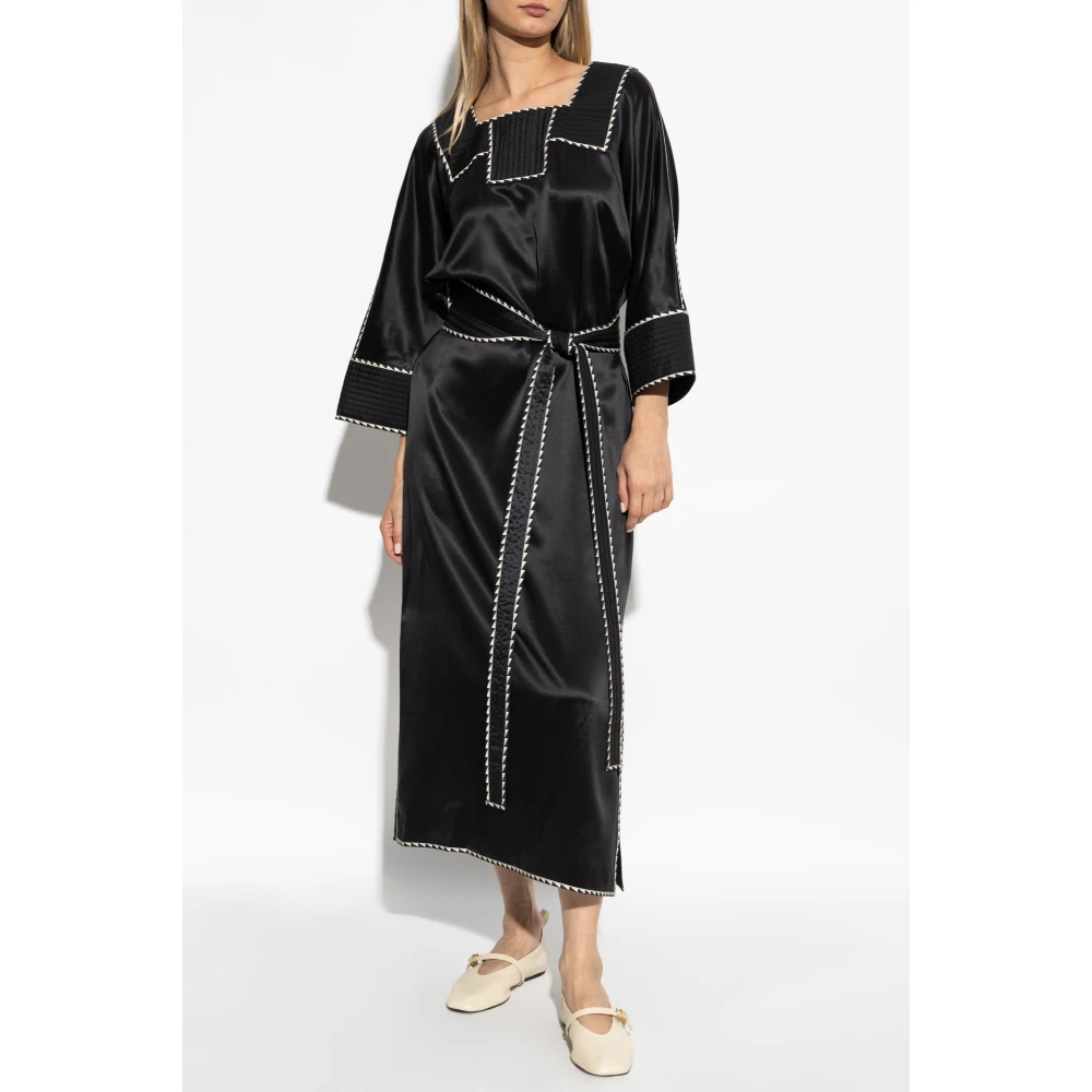 TORY BURCH Zijden jurk met riem Black Dames
