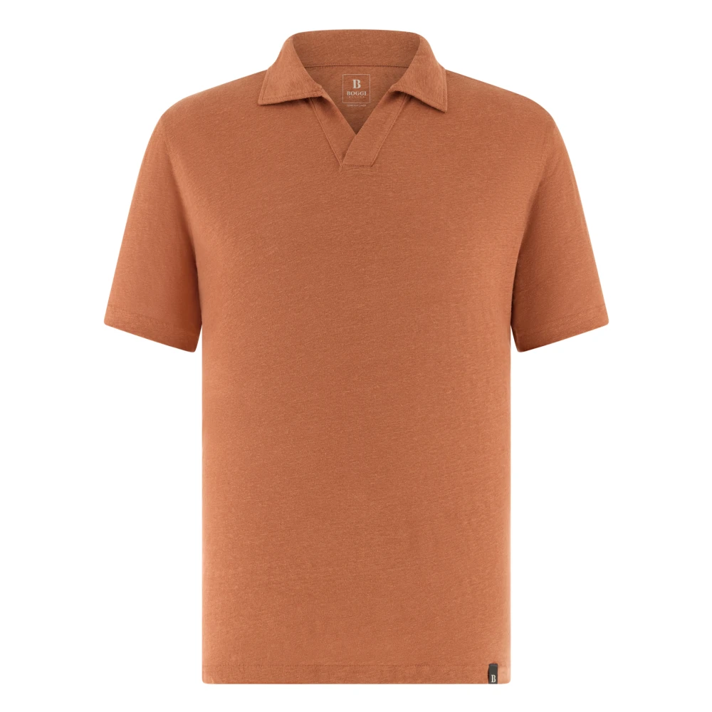 Boggi Milano Mannelijk Oranje Tops Heren, 2XL, Linnen, Stretch Linnen Jersey Polo Shirt