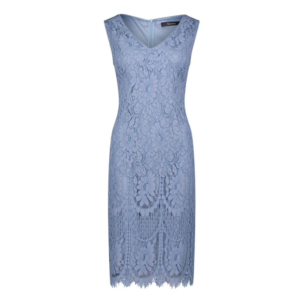 Vera Mont Kanten kokerjurk met strikrand Blue Dames