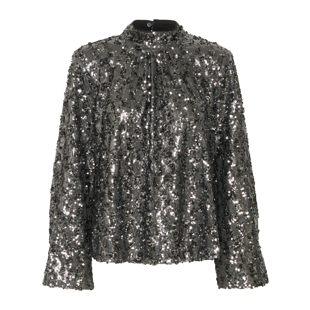 Gestuz Women's Gray Blouses, 2XL, Sequin Blouse Greystructure