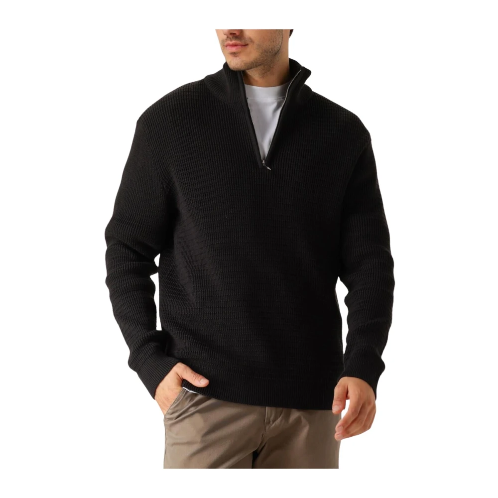 Selected Homme Zwarte Gebreide Half-Zip Trui Black Heren