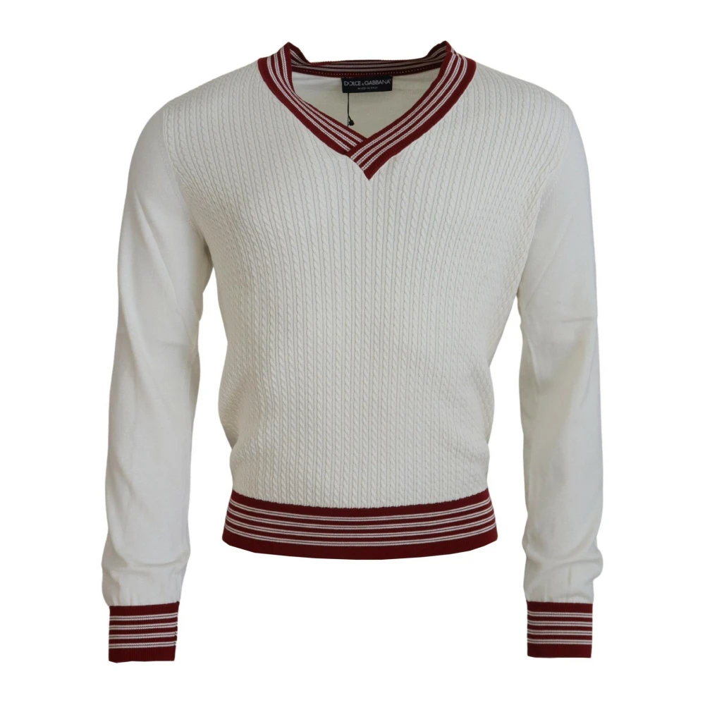 Dolce & Gabbana Men's White Silk Cotton V-Neck Sweater