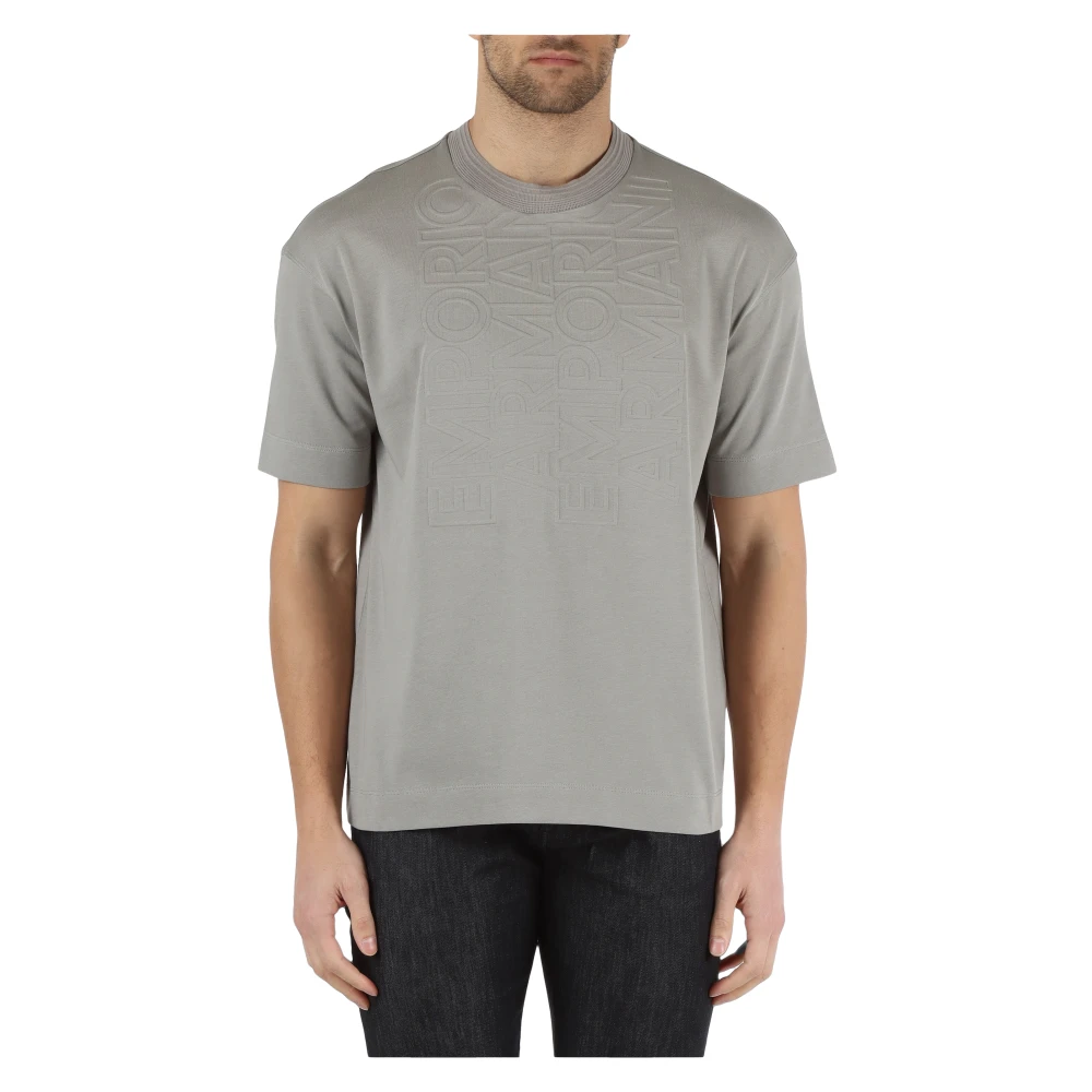 Emporio Armani T-shirt van zwaar katoen met bedrukt logo Gray Heren