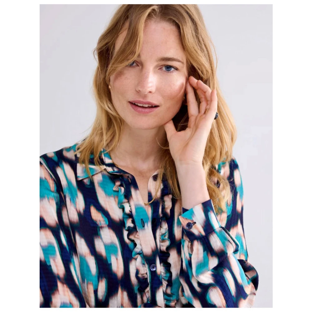 Summum Woman Ikat Blouse met Ruches Blue Dames