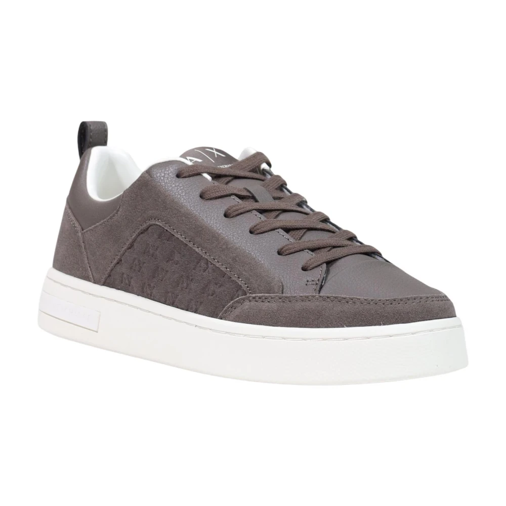 Armani Exchange Sneakers van suède met all-over logo en rubberen zool Heren Schoenen Grijs