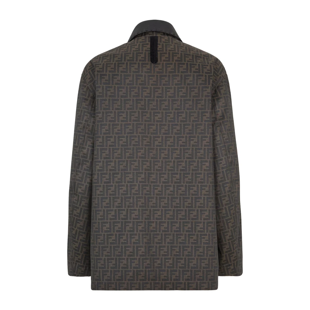 Fendi Gewatteerde Stofjas met Leren Kraag Brown Heren