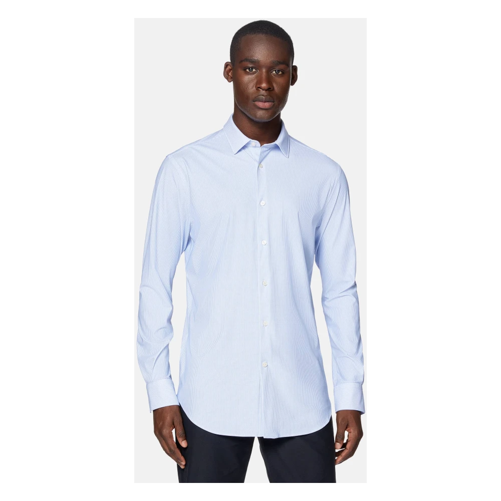 Boggi Milano Slim Fit Stretch Nylon Overhemd Blue Heren