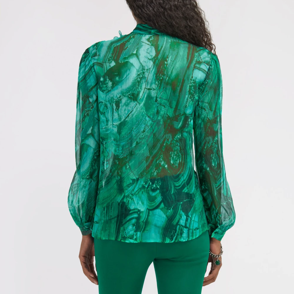 Roberto Cavalli Zijden Malachietprint Blouse Green Dames