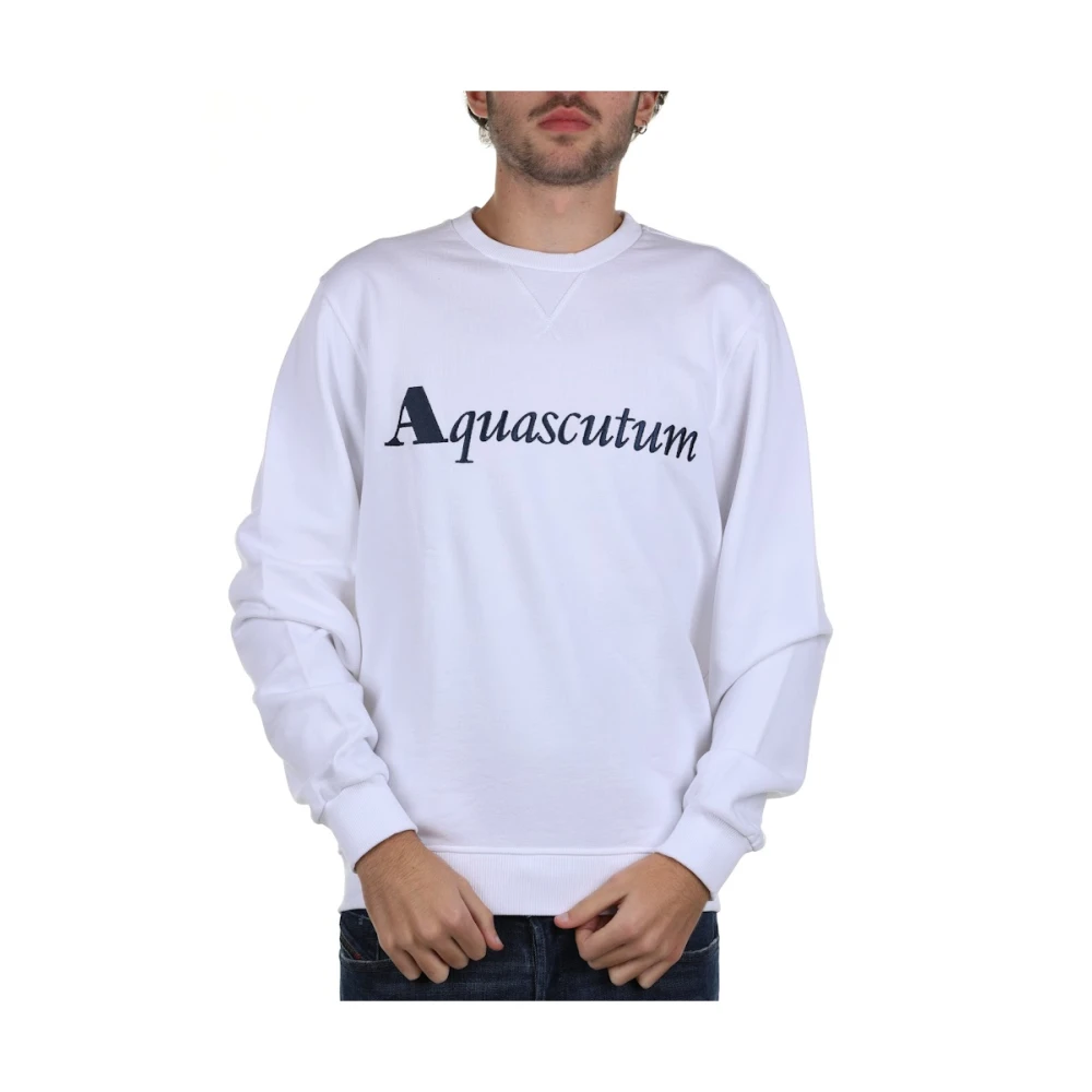 Aquascutum Witte Hoodless Sweatshirt Polyester White Heren