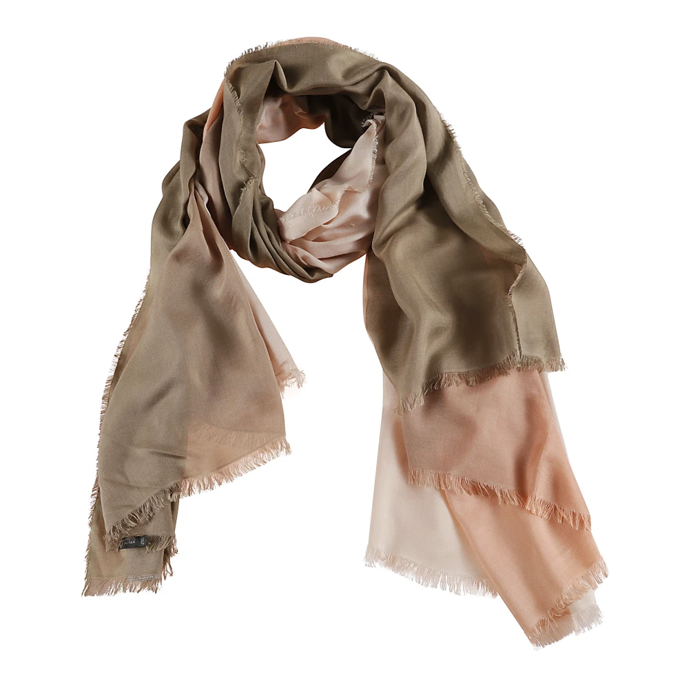 Faliero Sarti Blauwe Ombre Zijden Franje Sjaal Brown Dames