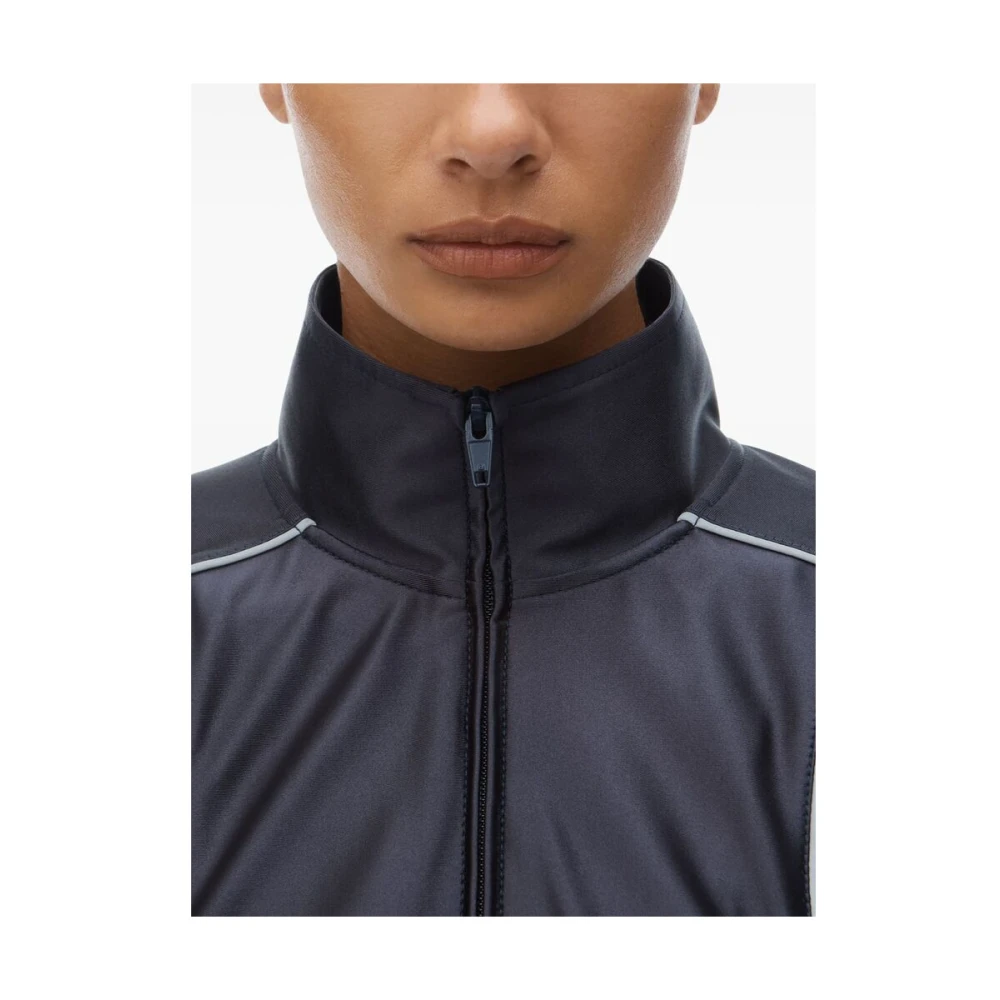 T by Alexander Wang Navy Blauw Hoge Hals Rits Jas Black Dames