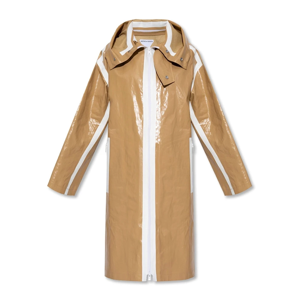Bottega Veneta Waterdichte Linnen Jas met Ritssluiting Brown Dames