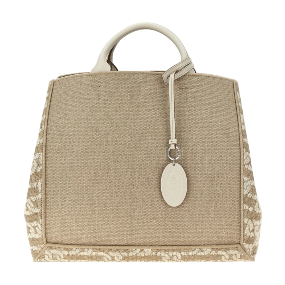 TOD'S Canvas Shoppingtas met Logo Motief Beige Dames