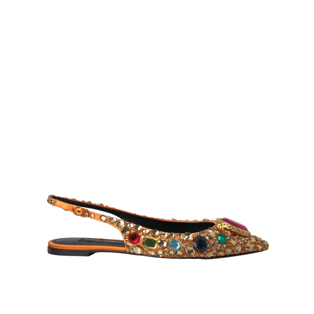 Dolce & Gabbana Kristall Orange Slingback Ballerinaskor Multicolor, Dam