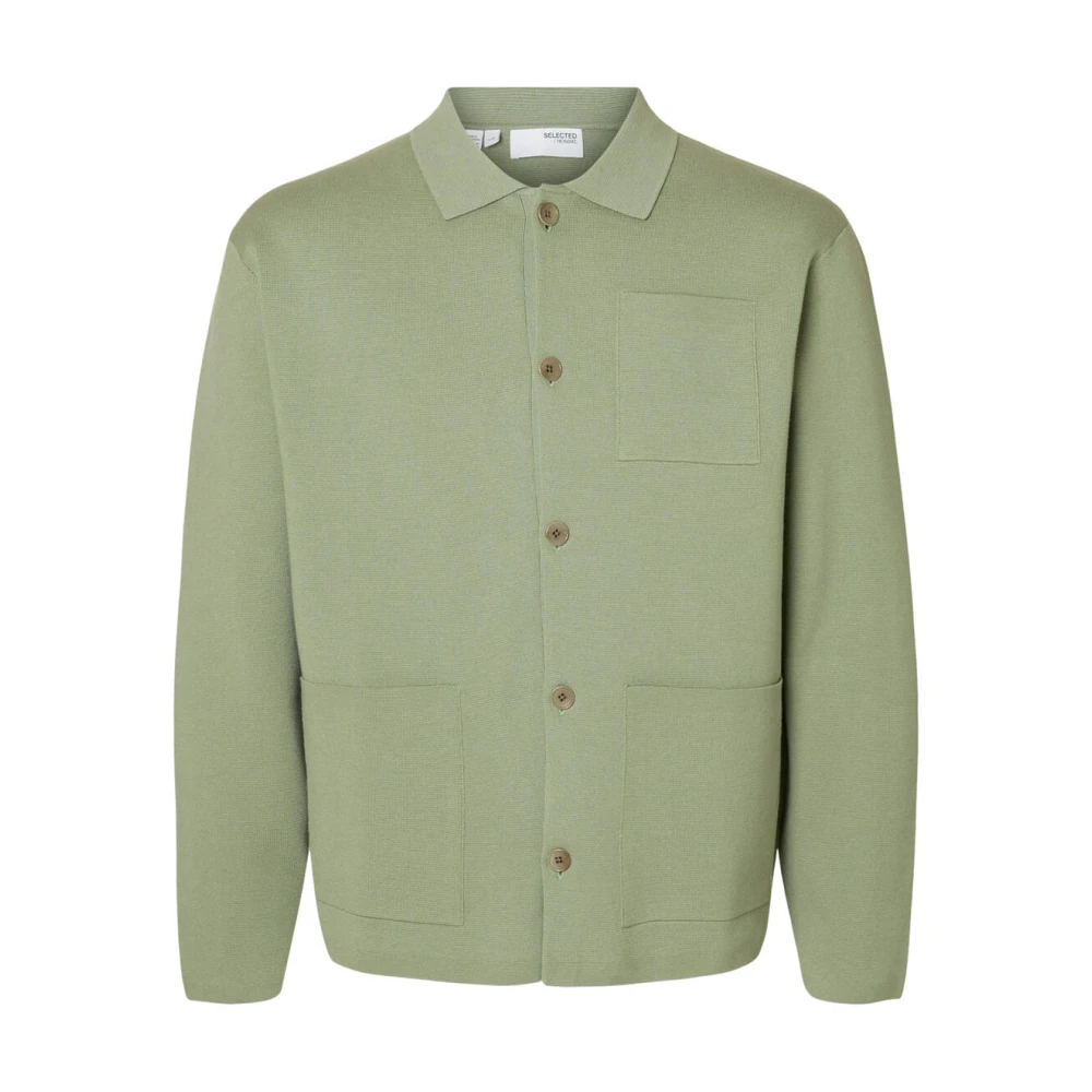 Selected Homme Licht Gebreide Polo Overshirt Green Heren