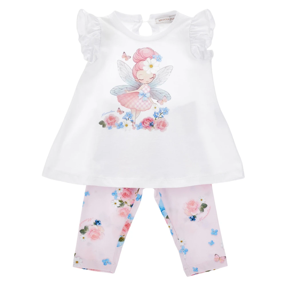 Monnalisa Girls Multicolor Kids Sets, 9 M, Maxi T-Shirt And Leggings Set