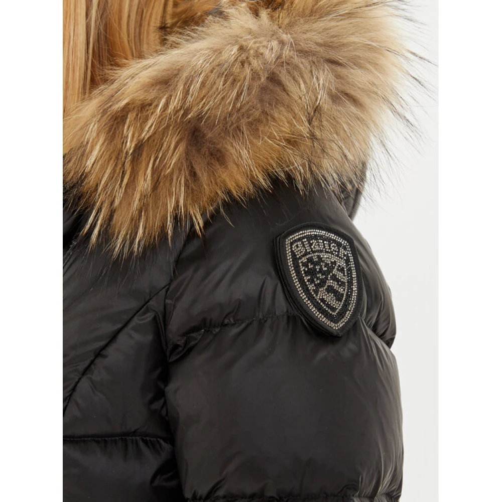 Blauer Lange Bont Gevoerde Jas Vrouwen Black Dames