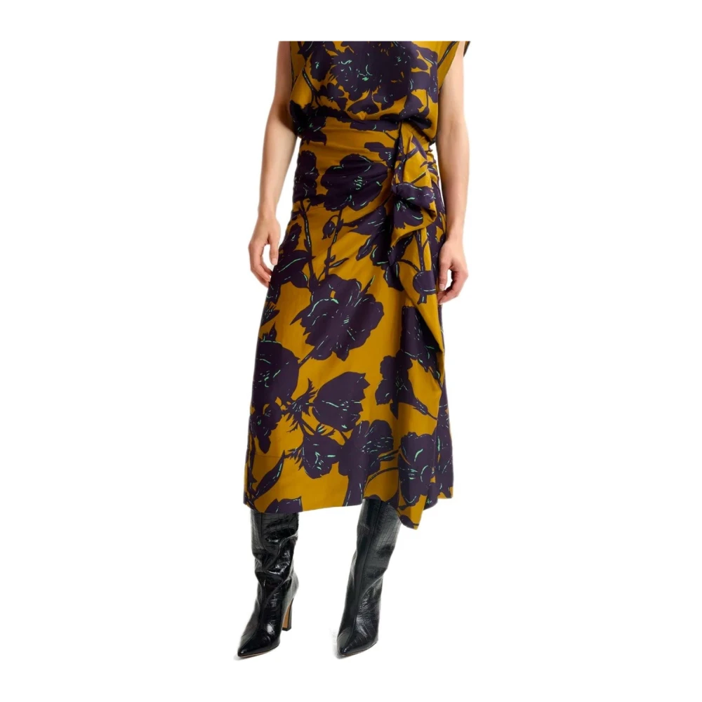 Essentiel Antwerp Bronzen Bloemen Gedrapeerde Zijden Rok Multicolor Dames