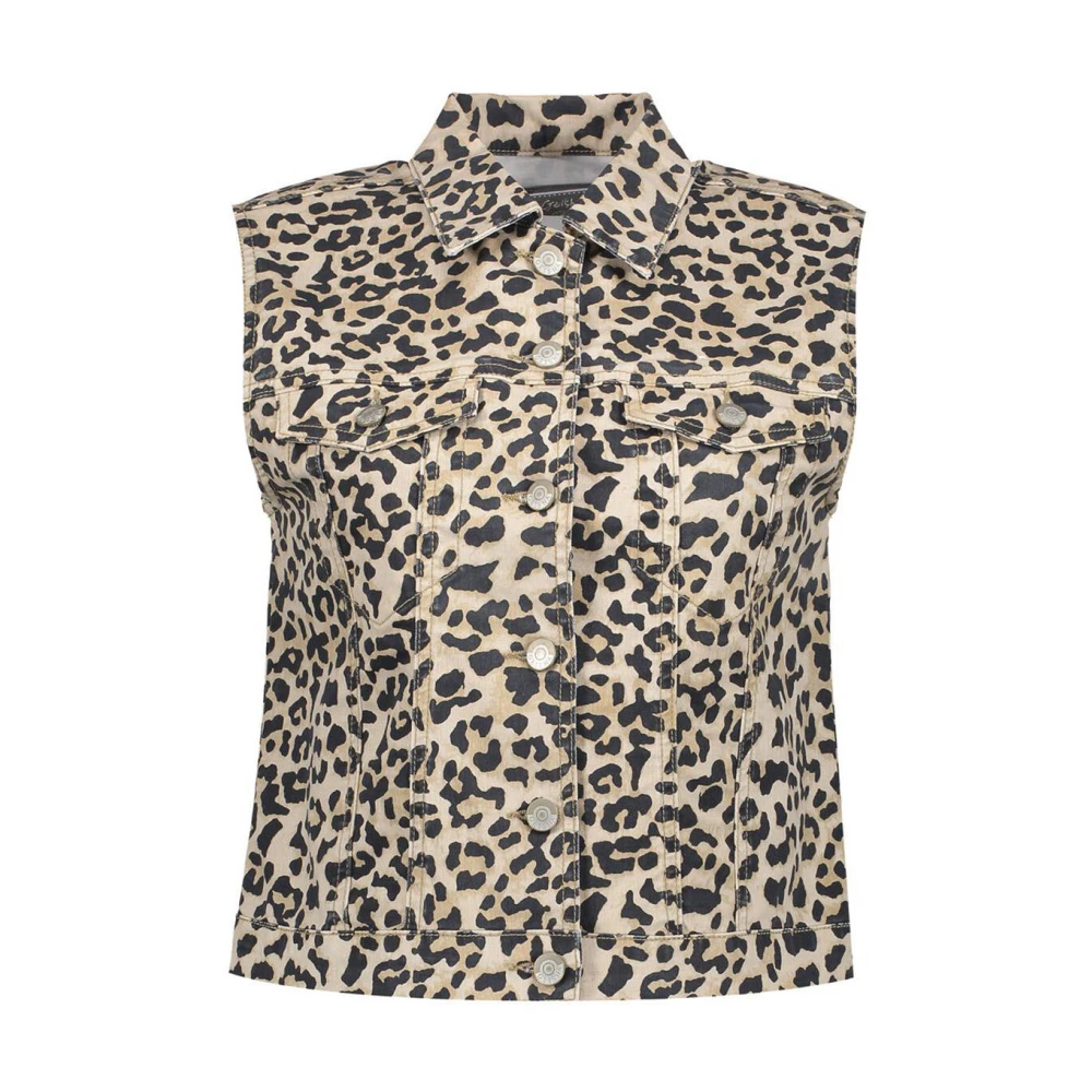 Geisha Leopard Print Denim Vest Multicolor Dames