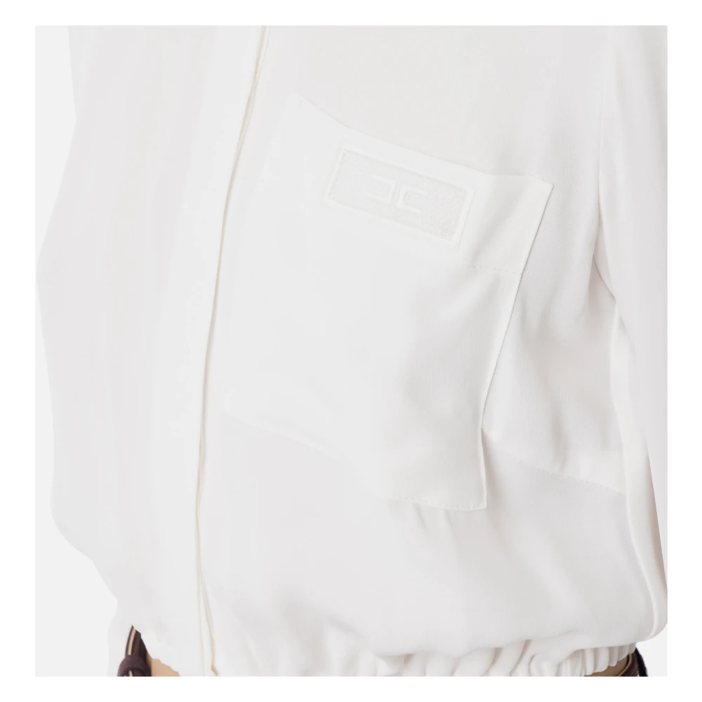 Elisabetta Franchi Georgette Cropped Shirt met 3 4 Mouwen Beige Dames