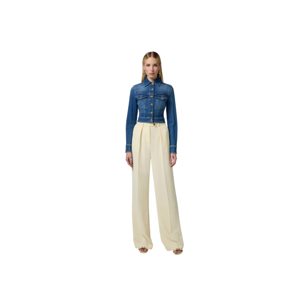 Elisabetta Franchi Slimfit Cropped Denimjasje Vintage Look Blue Dames