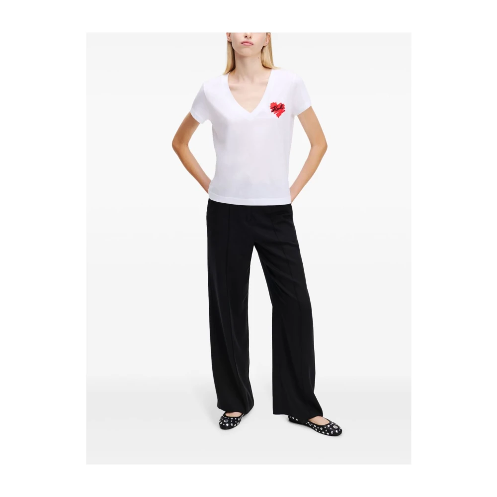 Karl Lagerfeld WIT Hart Logo Ronde Hals T-Shirt White Dames