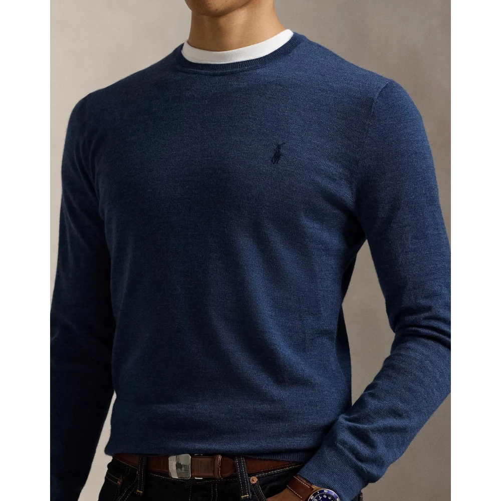 Polo Ralph Lauren Slim-Fit Wasbare Wol Ronde Hals Sweater Blue Heren