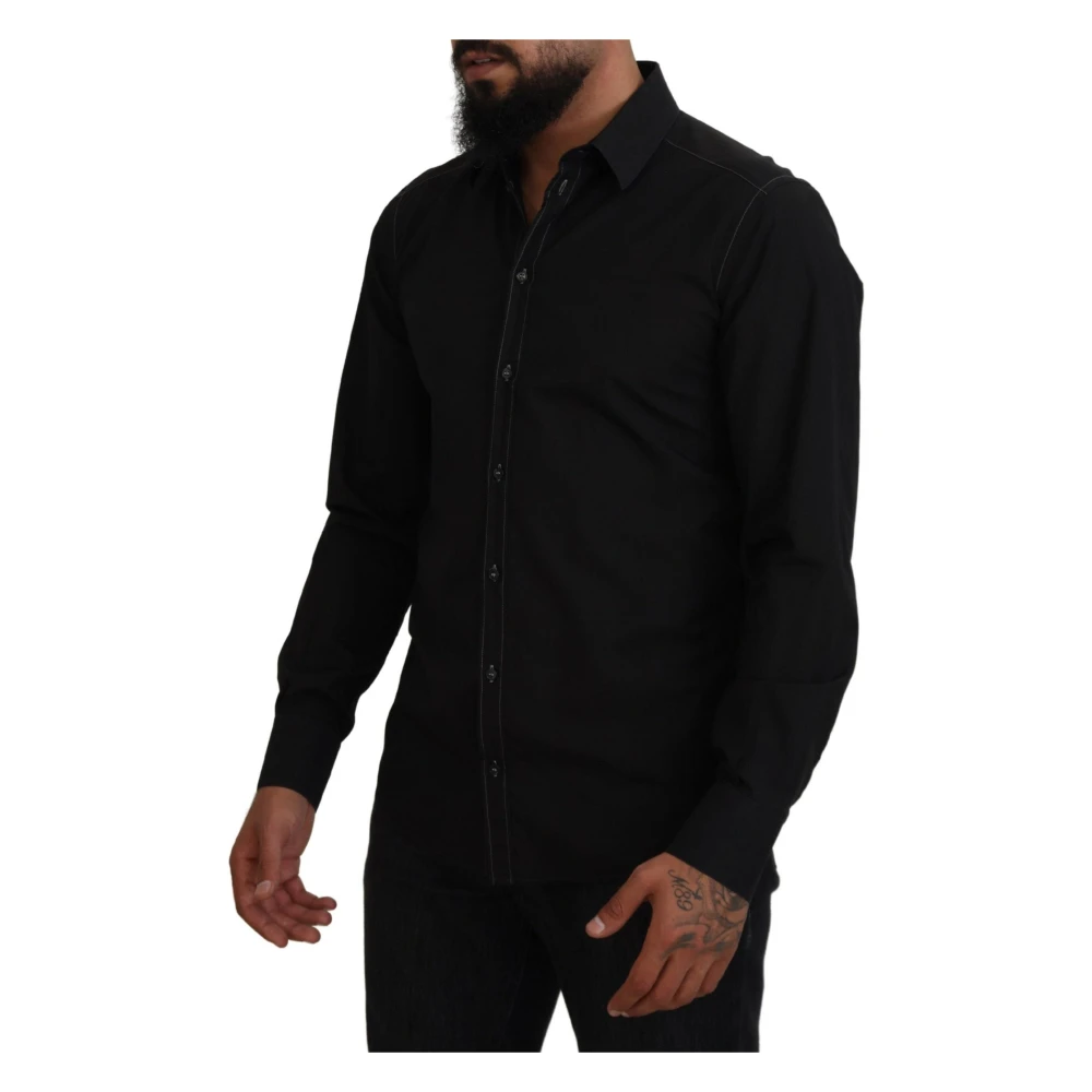 Dolce & Gabbana Elegant Zwart Formeel Katoenen Overhemd Black Heren
