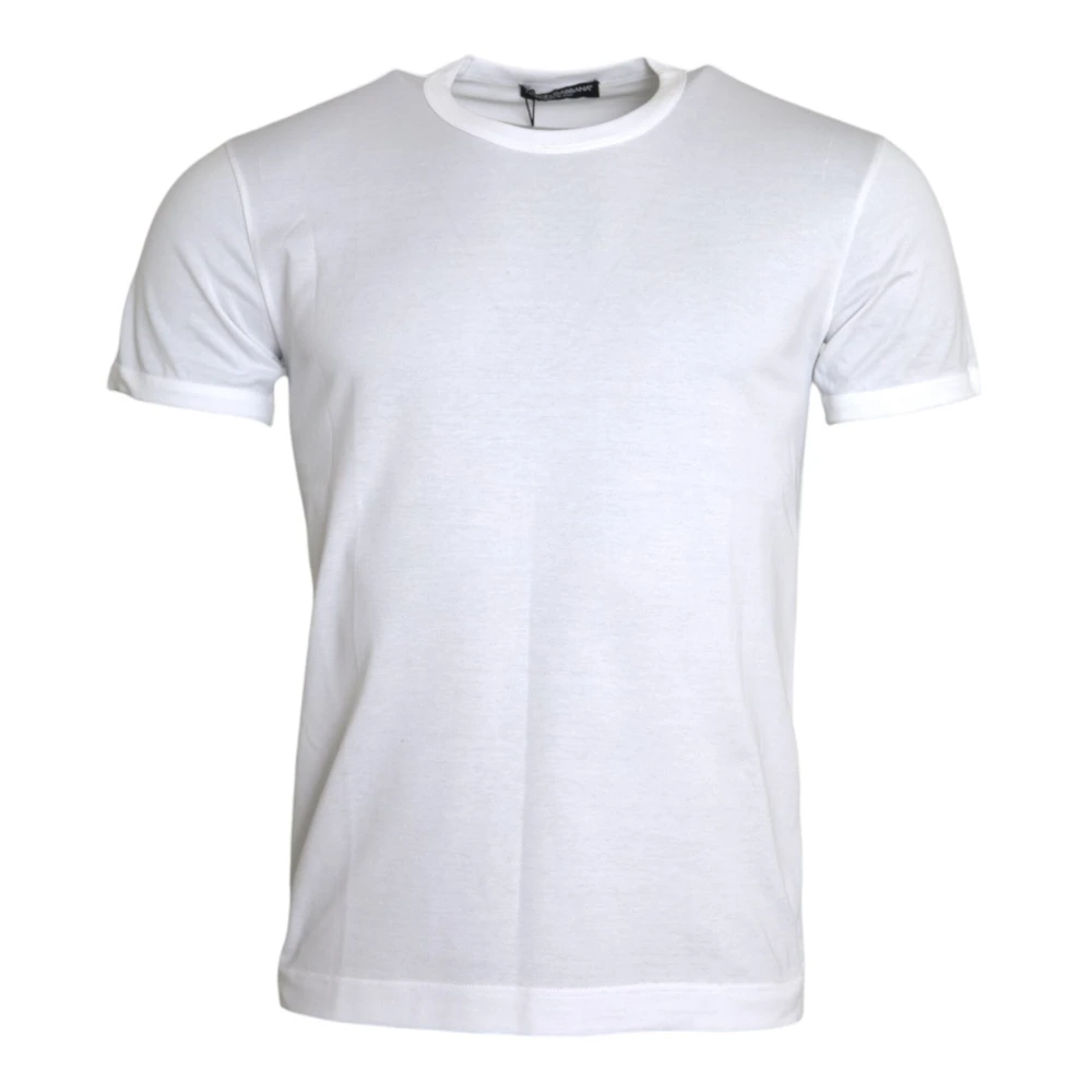 Dolce & Gabbana Wit Katoenen T-shirt met Ronde Hals en Korte Mouwen White Heren
