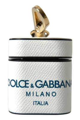 Vit Blå Läder Logo Print Airpods Fodral