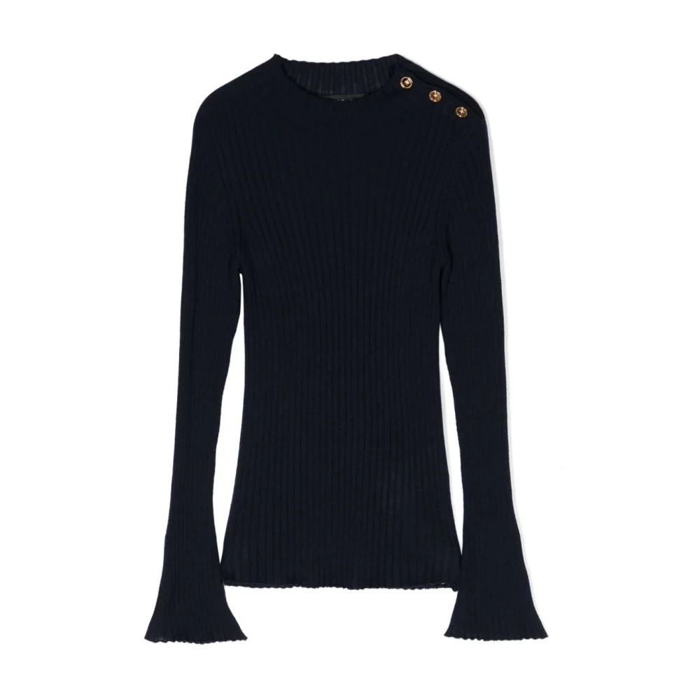 Versace Girls Blue Knitwear,, Ribbed Wool Jumper With Medusa Buttons Size 8 Y