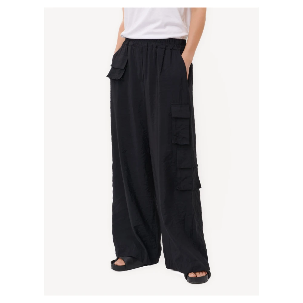 Jane Lushka Cargo-stijl Wijde Broek | Zwart Black Dames