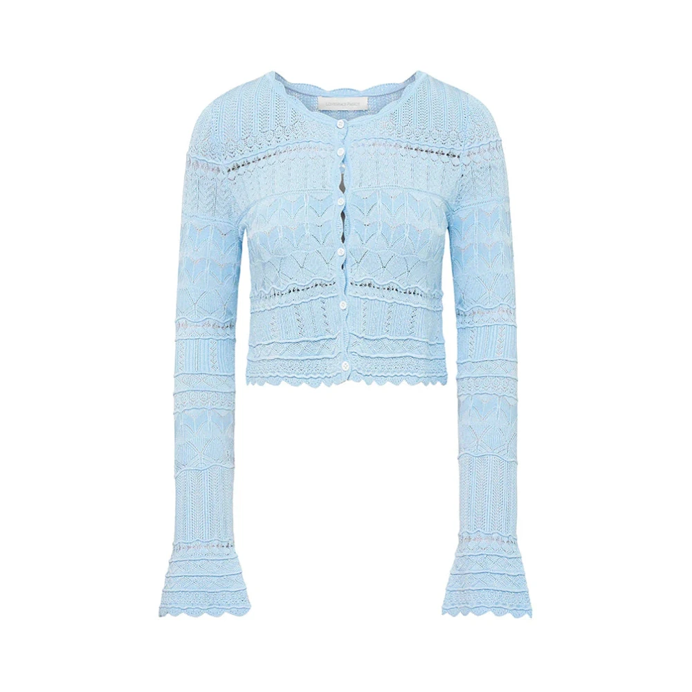 Loveshackfancy Scallop Pointelle Media Cardigan Blue Dames