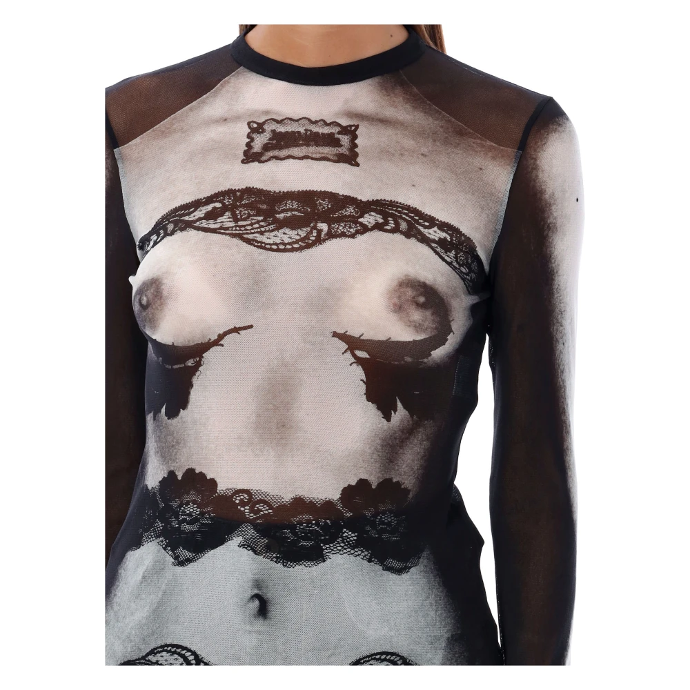 Jean Paul Gaultier Zwart Kant Top met Naakt Print Black Dames