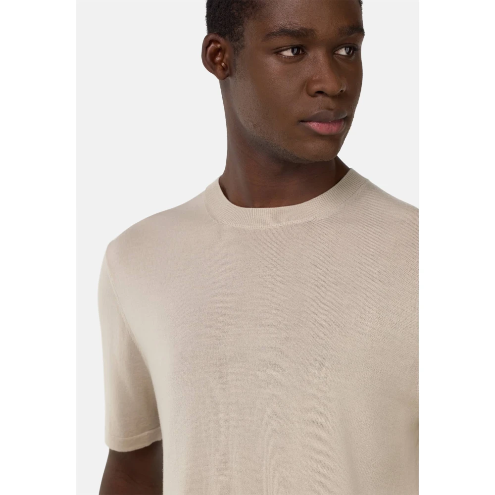 Boggi Milano Gebreid Merinowol T-shirt Beige Heren