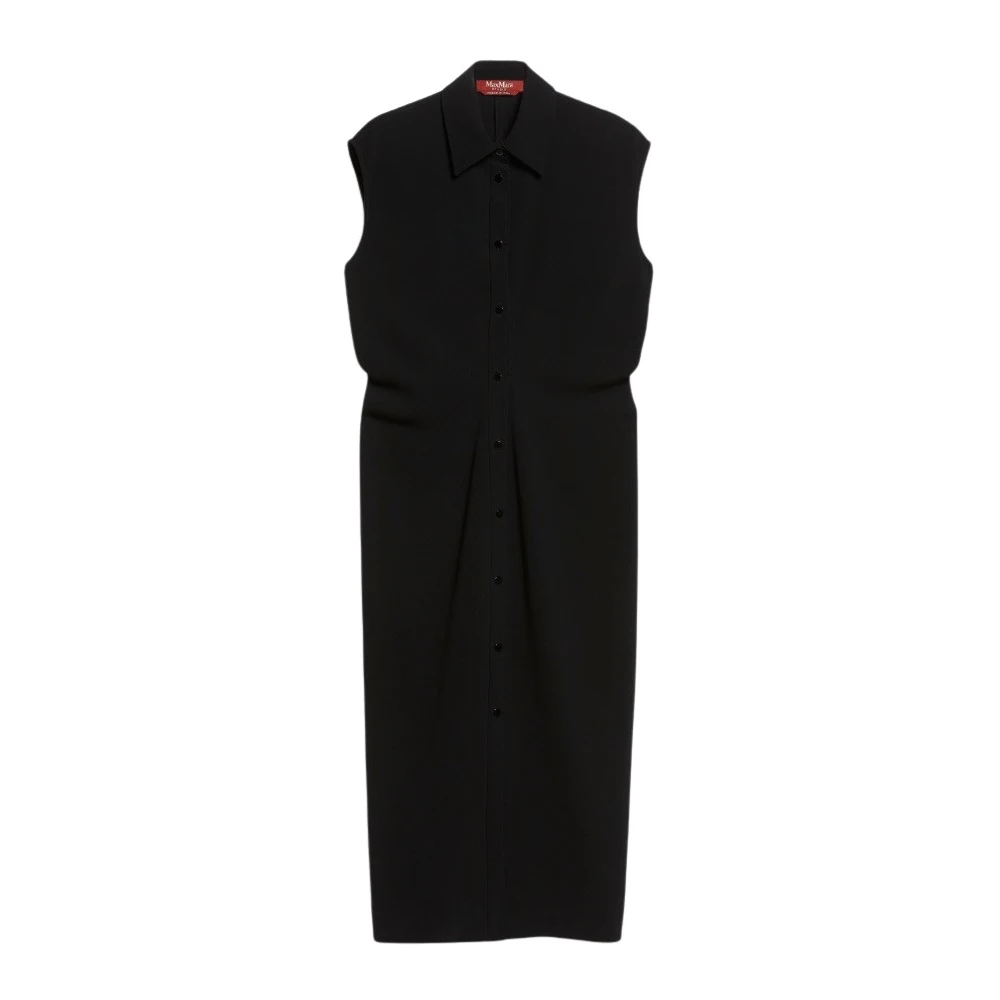 Max Mara Studio Elegante mouwloze midi-jurk met overhemdkraag Black Dames