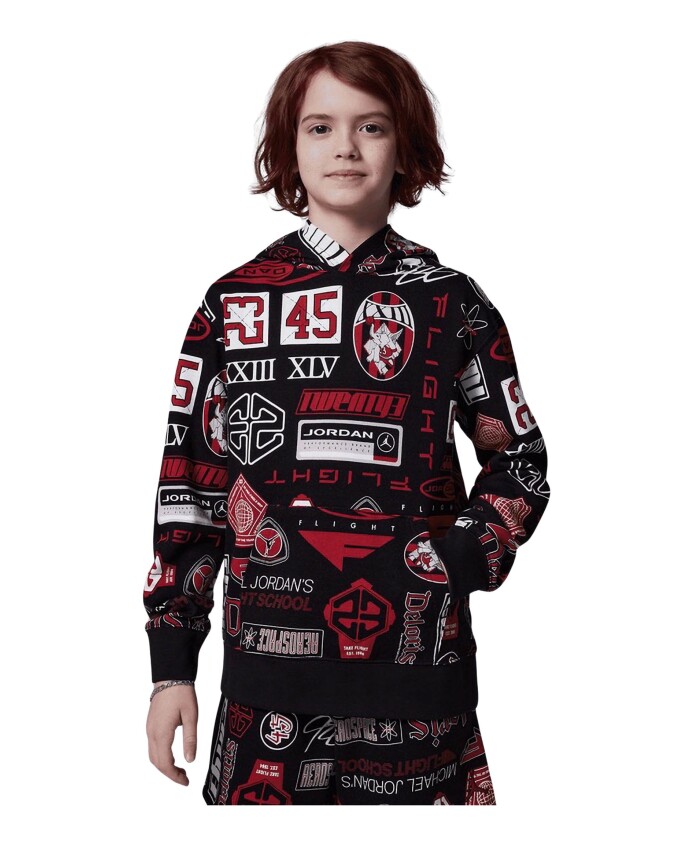 sweat-a-capuche-noir-french-terry-imprime