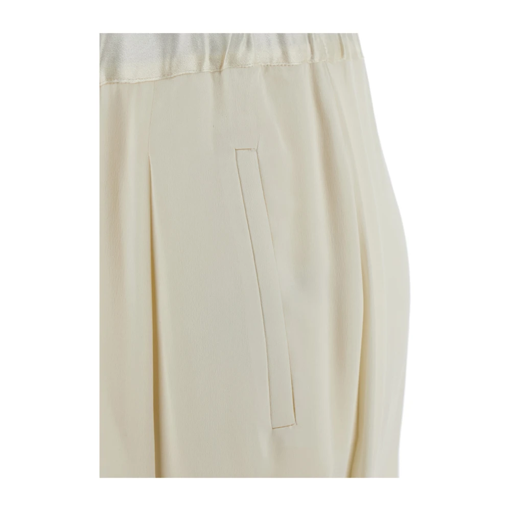 Semicouture Witte zijdeblend broek met geplooide details White Dames