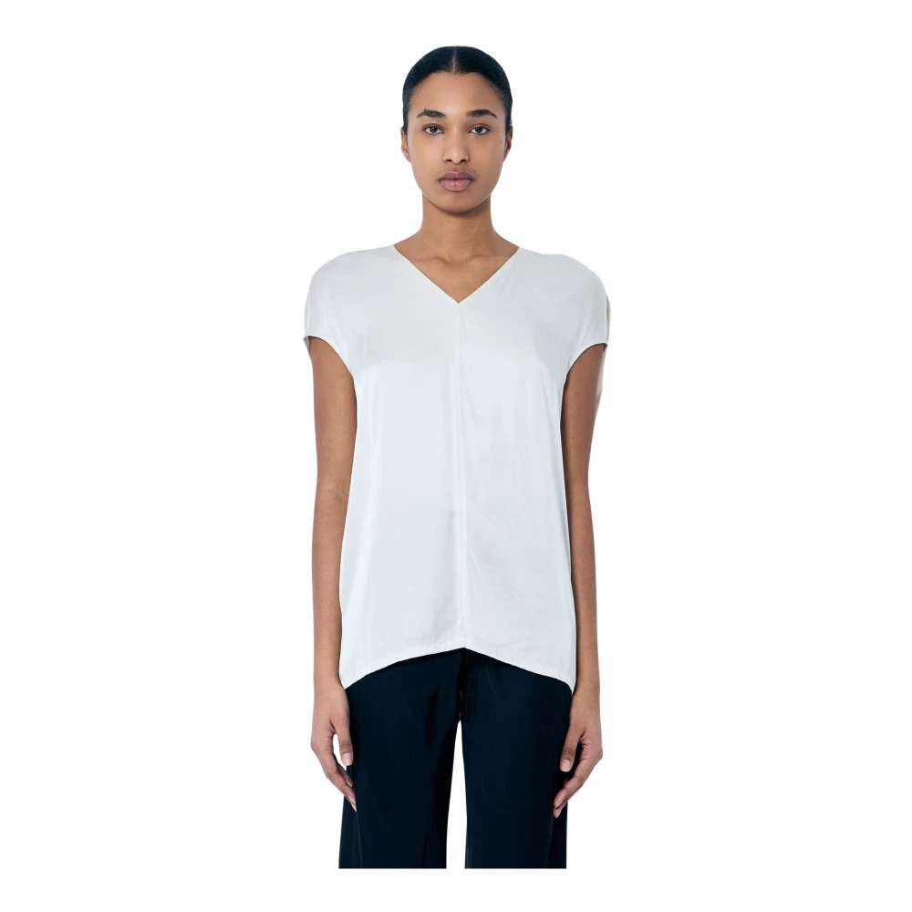 Rick Owens Women's Gray Satin V-Neck Panel Top