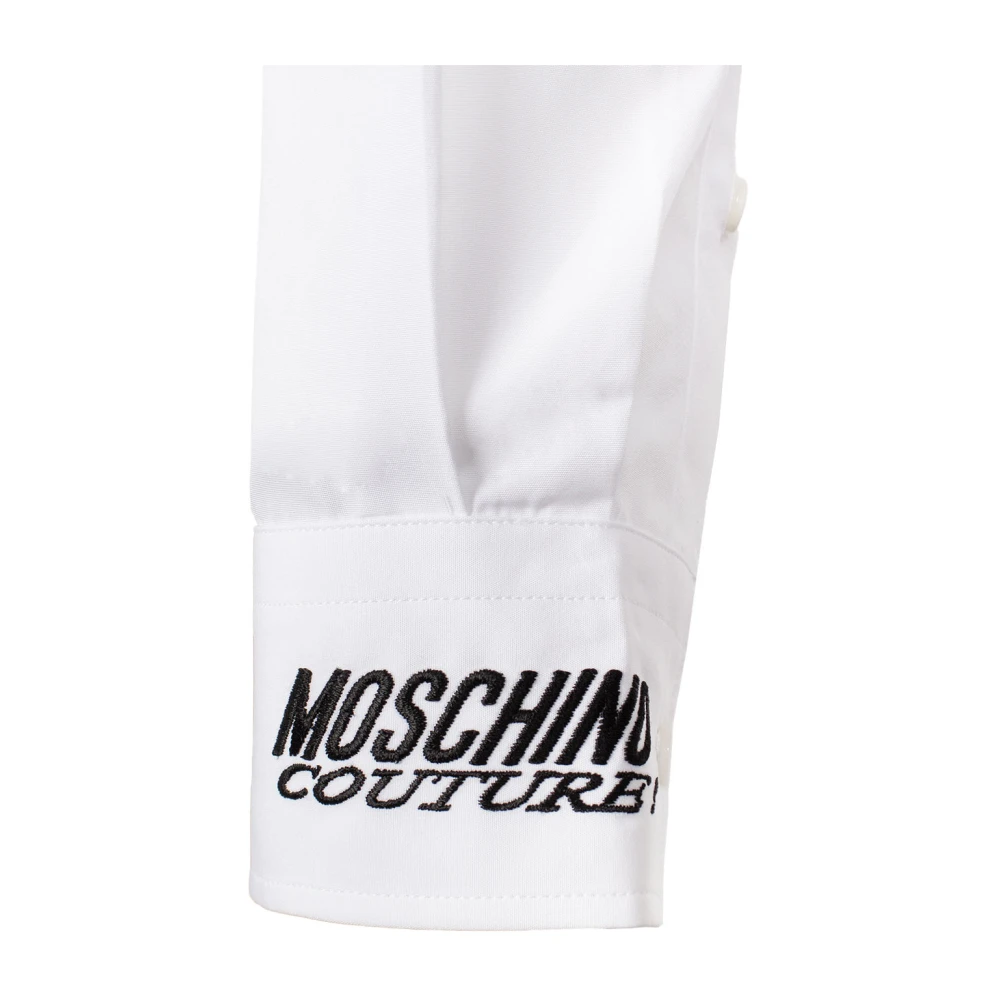 Moschino Logo-Geborduurd Poplin Overhemd White Heren