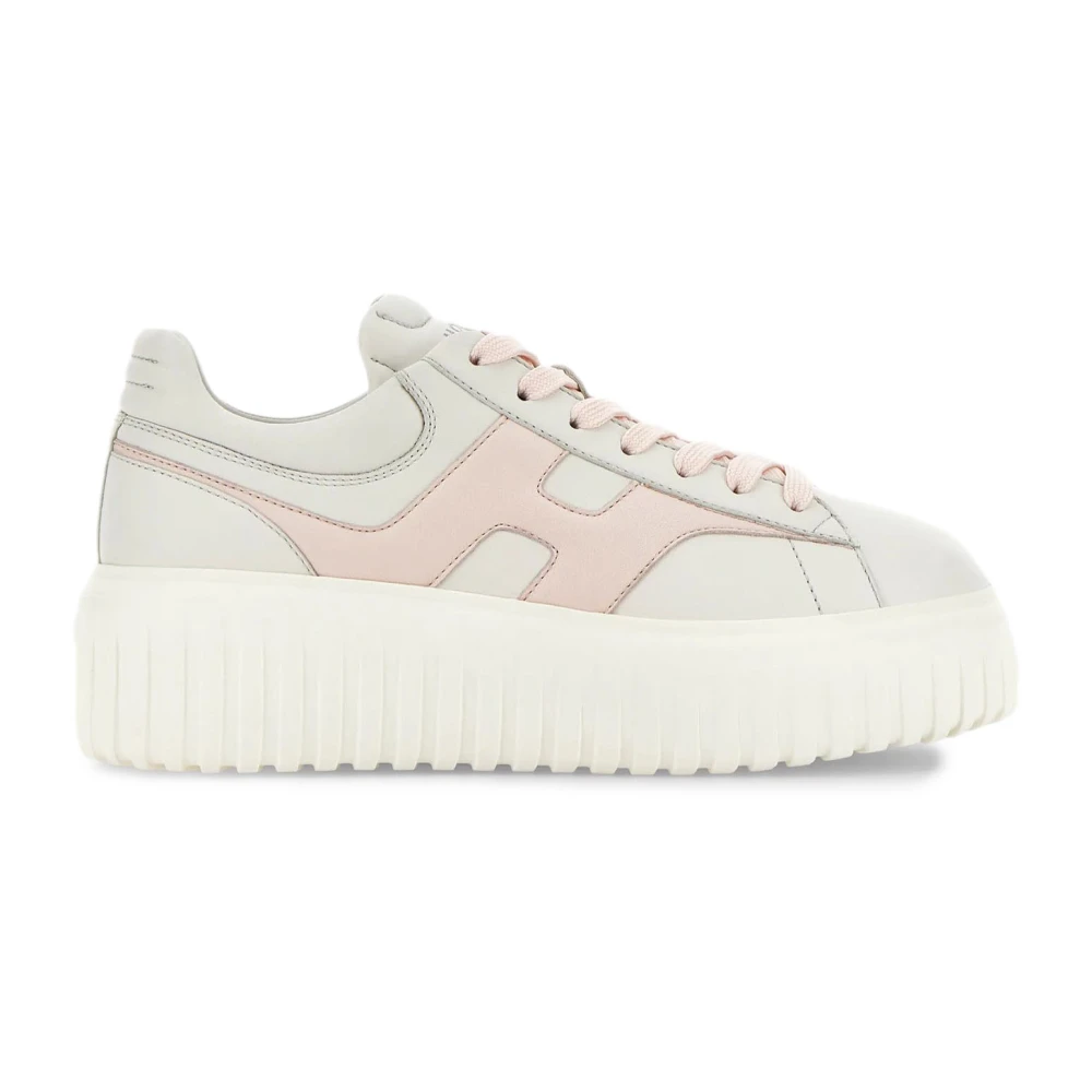 Hogan Women's White Sneakers, 7 Uk, Striped Trainers In Ivory And Pink