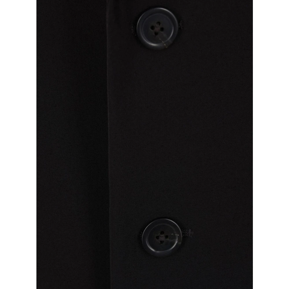 Ann Demeulemeester Zwarte enkellange jas met metalen logoplaat Black Dames