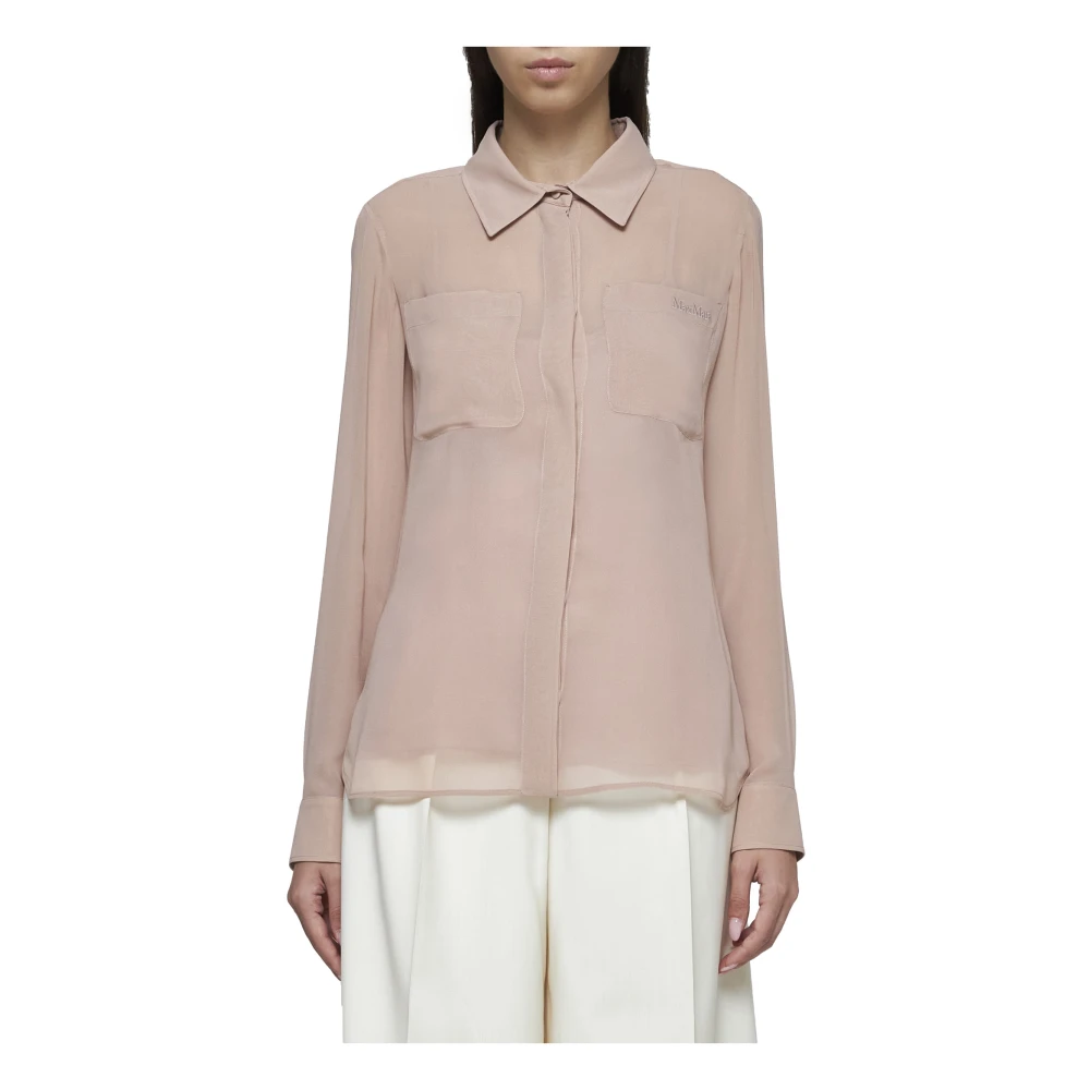 Max Mara Poederroze Zijden Sheer Shirt Pink Dames