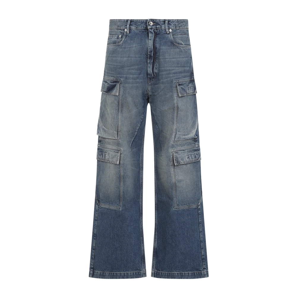 Rick Owens Double Cargo Pocket Denim Broek Blue Heren