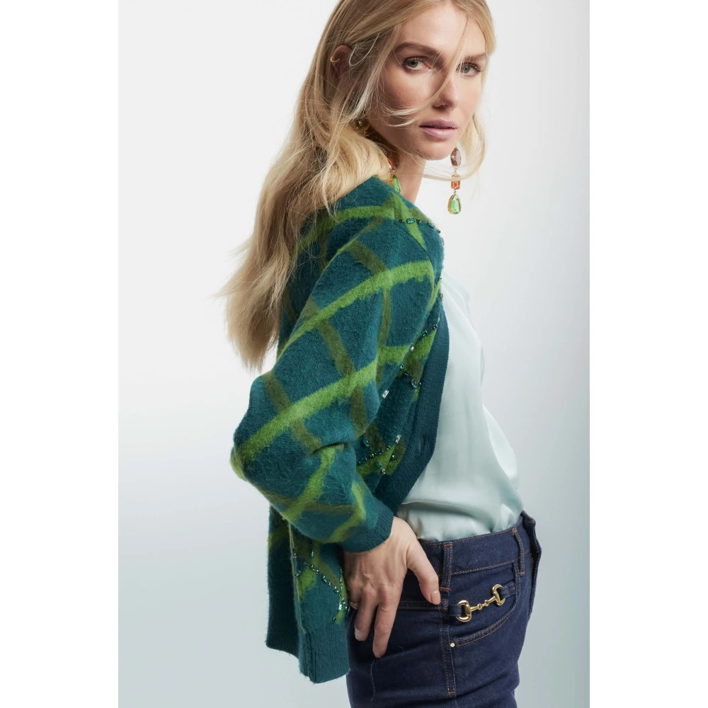 Kocca Diamantpatroon Cardigan met Strass Green Dames